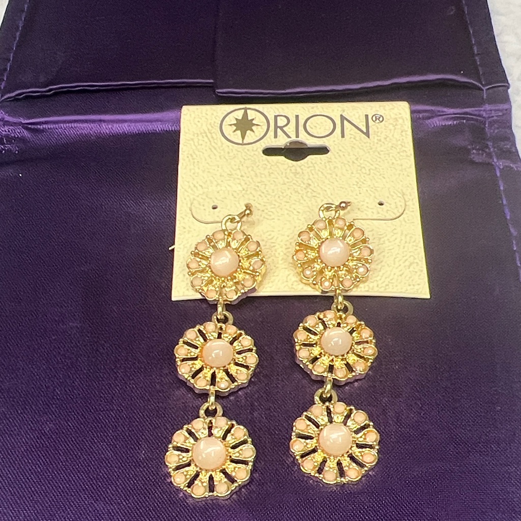 Orion London Gold And Pink Floral Earrings